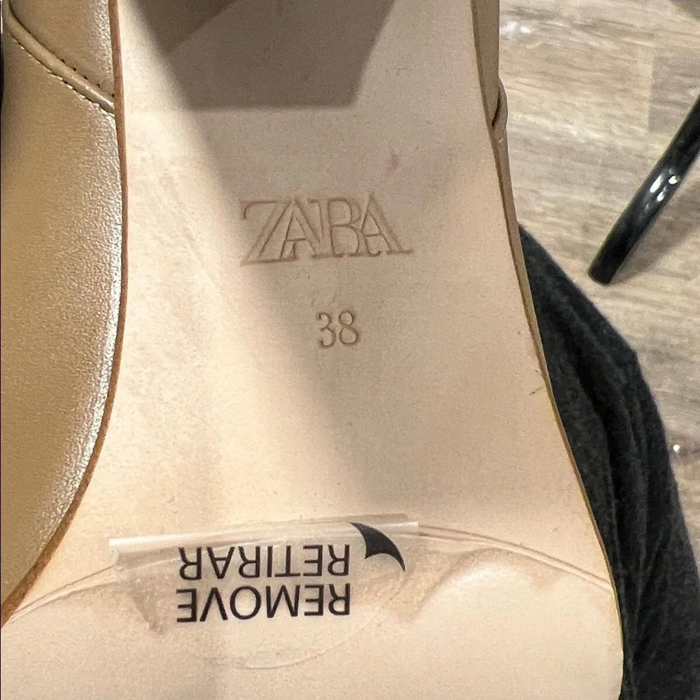 NEW ZARA Leather Knee High Heeled Camel Boots 38 Size 7.5 - Picture 9 of 10